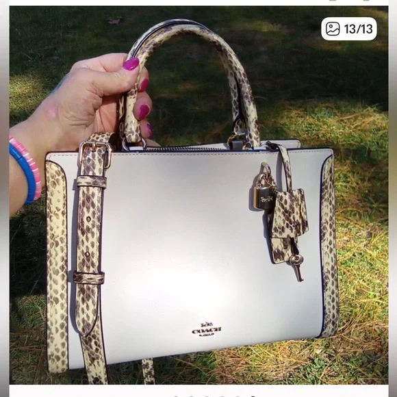 Coach Zoe Carryall Leather with Exotic Snake Skin Details W/ Lock and Key - Picture 10 of 14